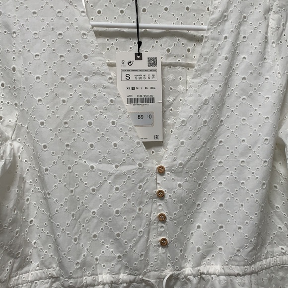 Zara openwork embroidered eyelet white dress S - Picture 10 of 16